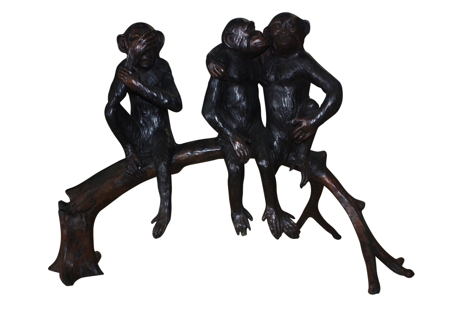 Three monkeys on a tree log - Bronze Statue -  Size: 27"L x 11"W x 18"H. 