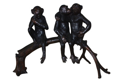 Three monkeys on a tree log - Bronze Statue -  Size: 27"L x 11"W x 18"H. 