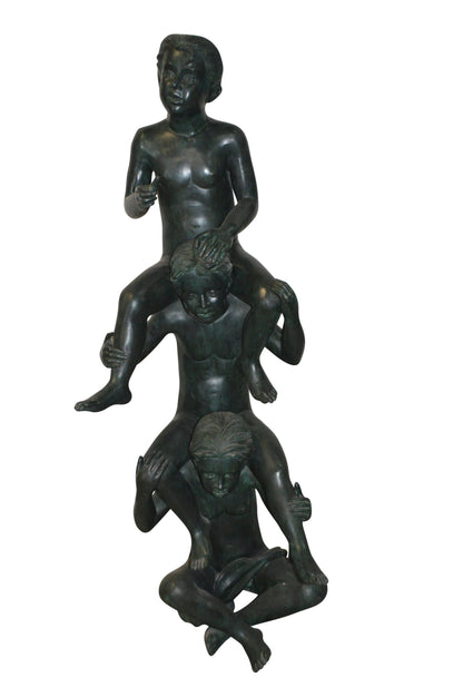 Three kids on Each other fountain Bronze Statue -  Size: 20"L x 27"W x 64"H.