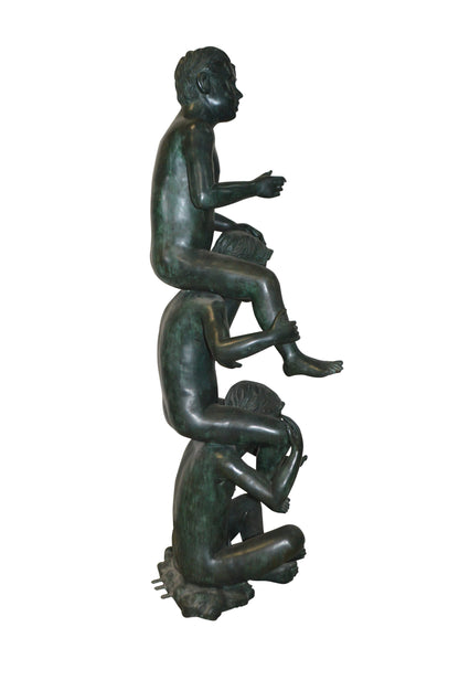 Three kids on Each other fountain Bronze Statue -  Size: 20"L x 27"W x 64"H.