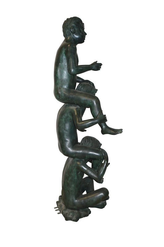 Three kids on Each other fountain Bronze Statue -  Size: 20"L x 27"W x 64"H.