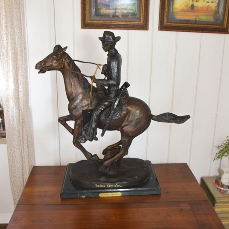 Trooper of the Plains Bronze Statue by Remington -  Size: 9"L x 22"W x 22"H.