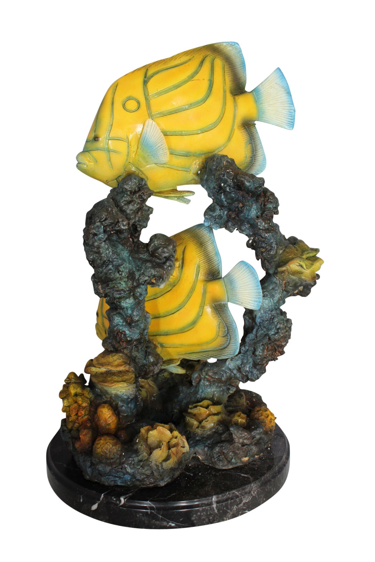 Two Butterfly fish swimming bronze statue -  Size: 12"L x 12"W x 24"H. 