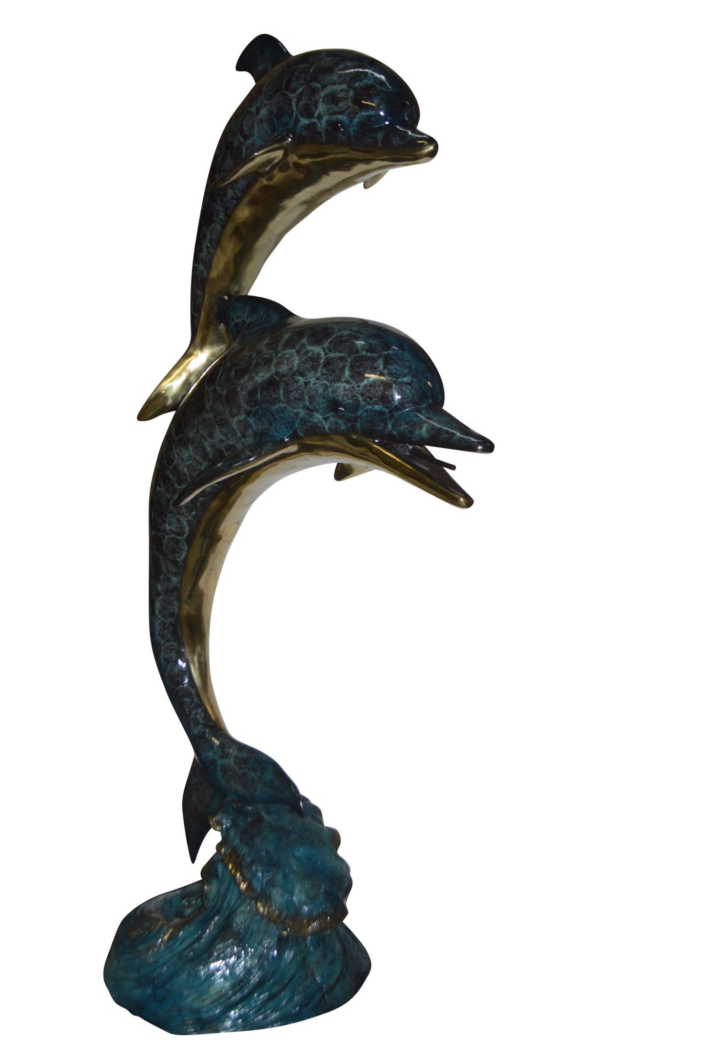 Two Dolphins Overreach Others on Waves Bronze Statue -  44"L x 23"W x 76"H. 