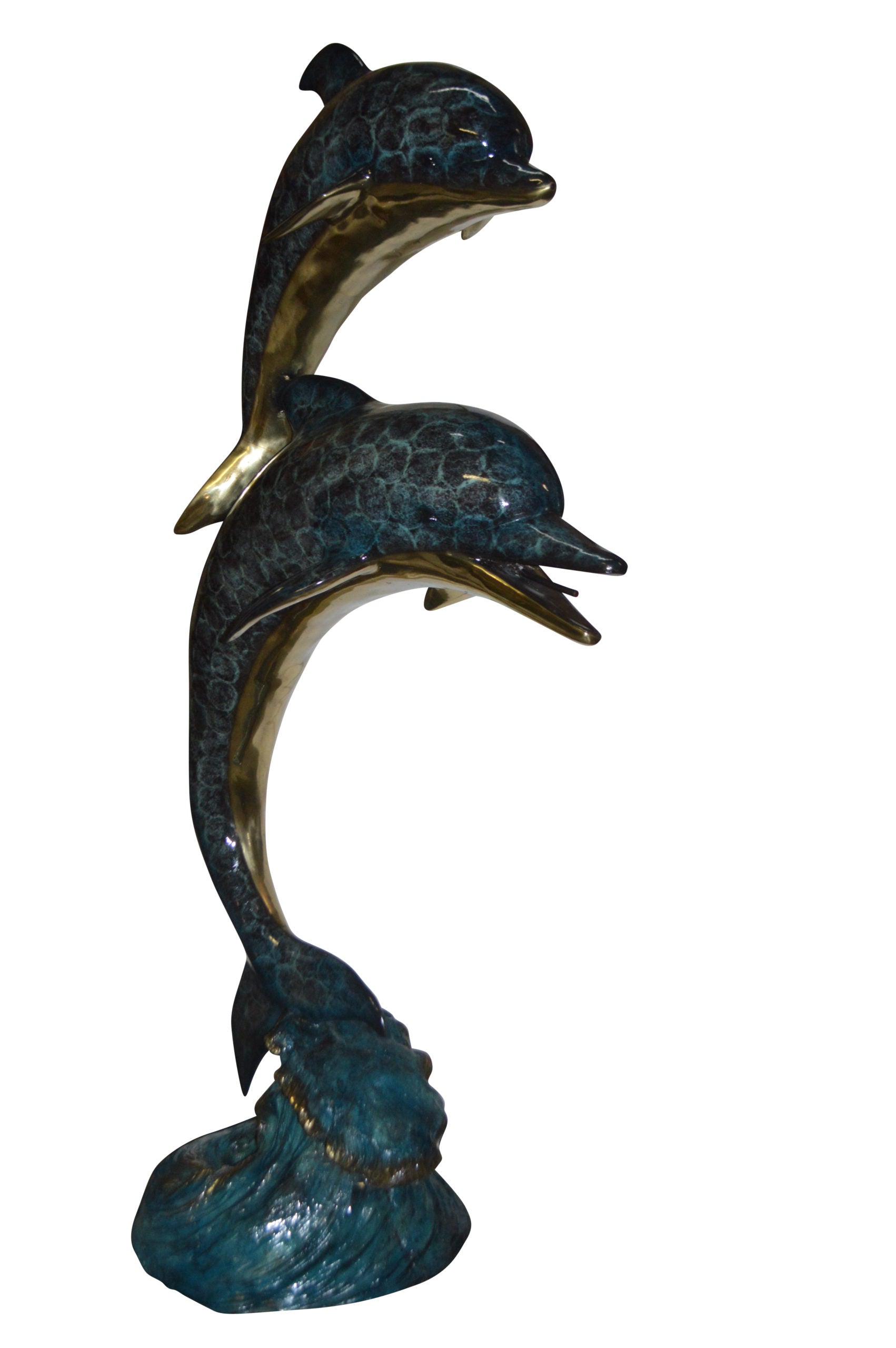 Two Dolphins Overreach Others on Waves Bronze Statue -  44"L x 23"W x 76"H. 