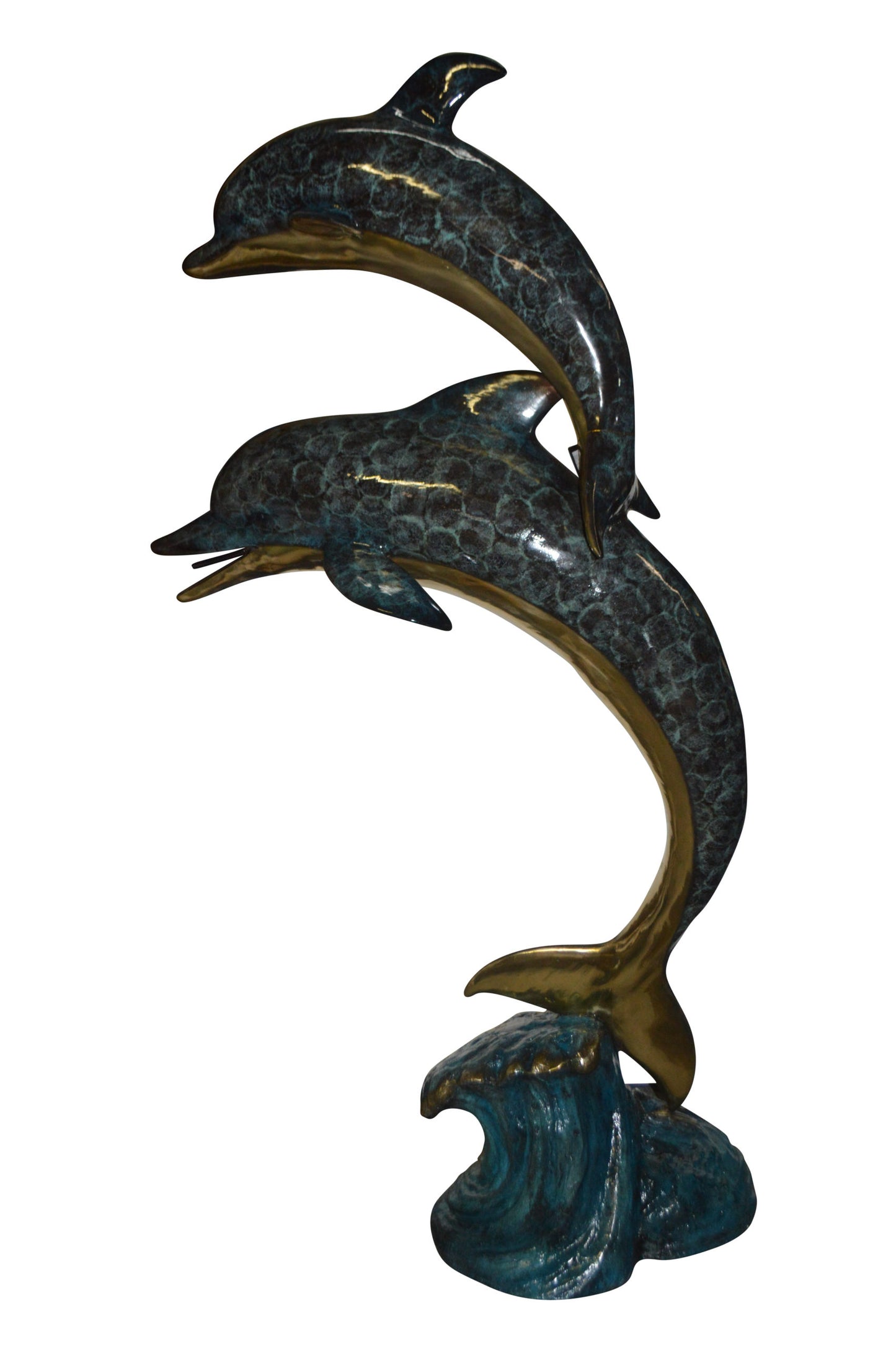 Two Dolphins Overreach Others on Waves Bronze Statue -  44"L x 23"W x 76"H. 