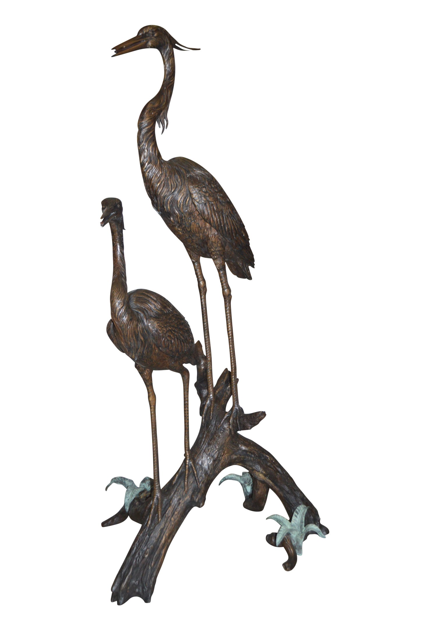 Two Herons on a three Bronze Fountain Statue -  Size: 32"L x 24"W x 67"H. 