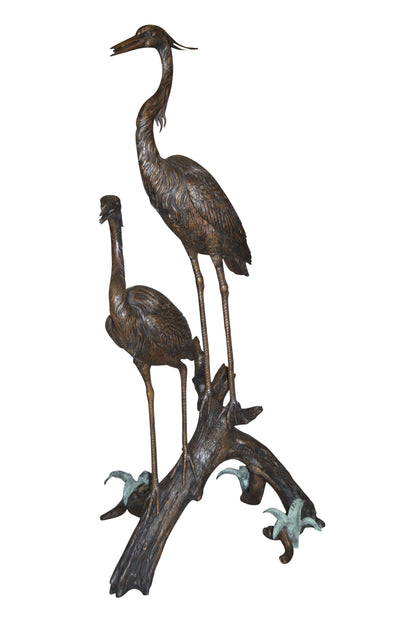 Two Herons on a three Bronze Fountain Statue -  Size: 32"L x 24"W x 67"H. 
