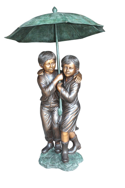 Two Kids Holding an Umbrella - Bronze Statue - Fountain -  90"L x 34"W x 90"H. 