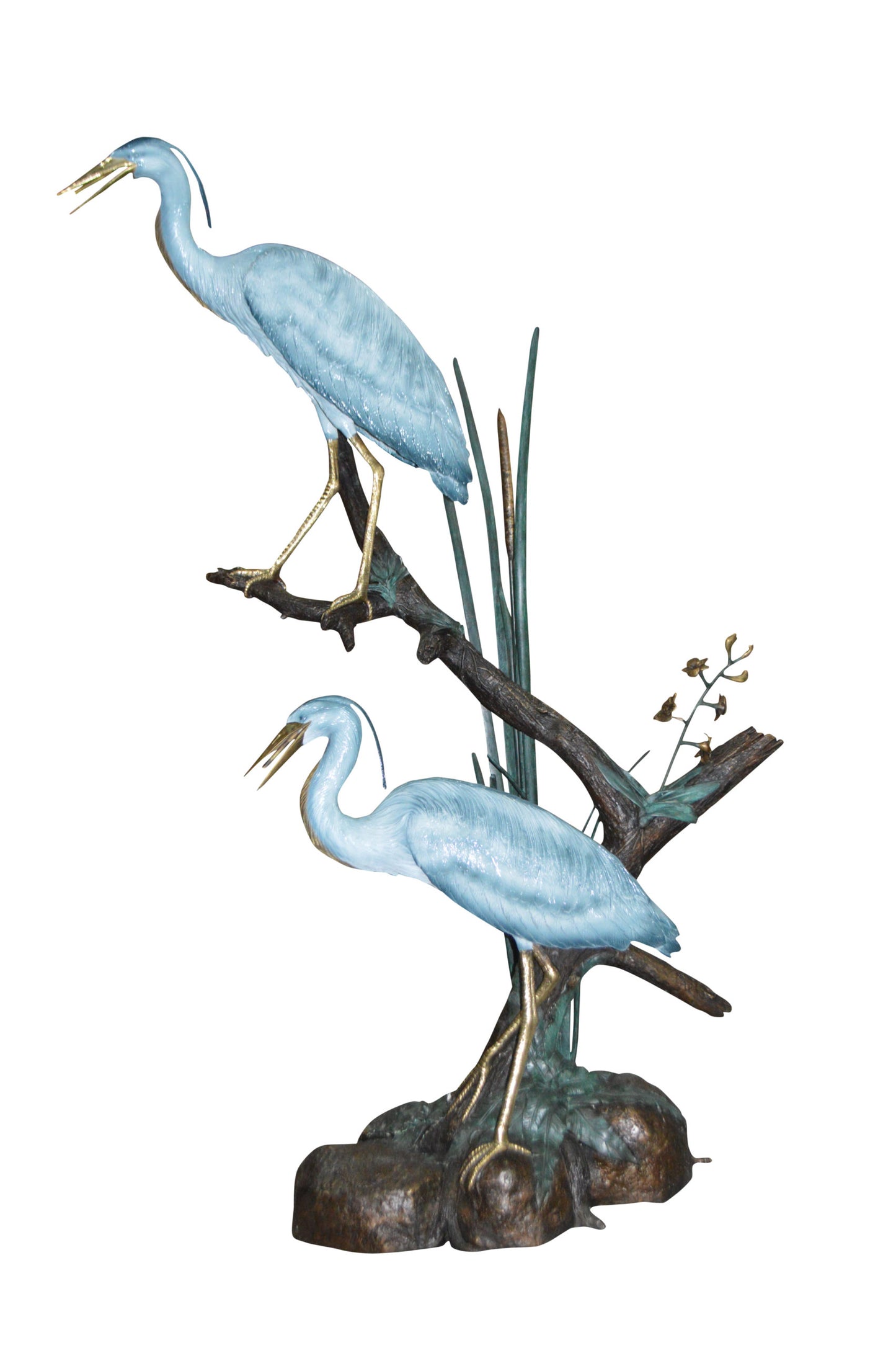 Two Large Cranes Fountain Bronze Statue -  Size: 36"L x 21"W x 64"H.