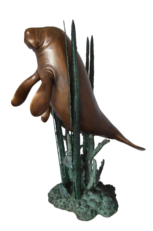 Two Large Manatees swimming Bronze Fountain Statue -  Size: 23"L x 42"W x 42"H. 