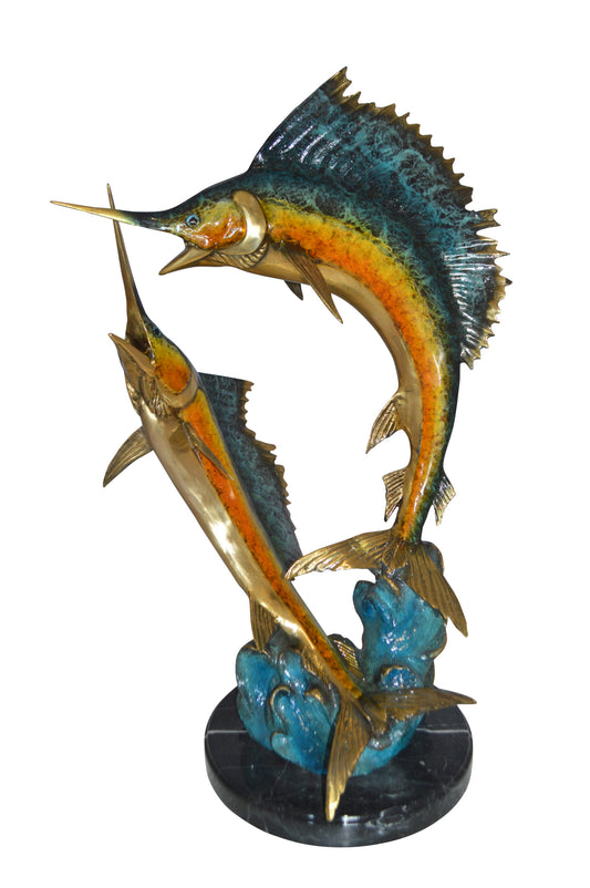 Two Sailfish Fish Bronze Statue Bronze Statue -  Size: 20"L x 16"W x 34"H. 