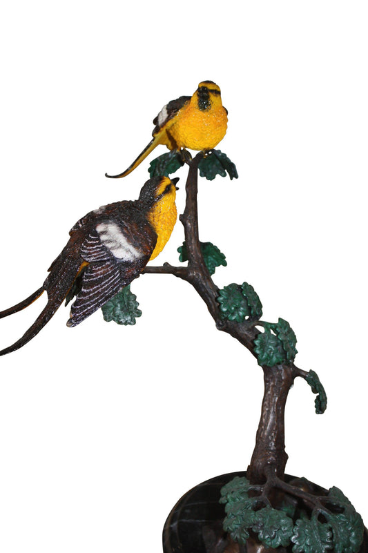 Two Sparrows on tree - Bronze Statue -  Size: 17"L x 8"W x 17"H. 