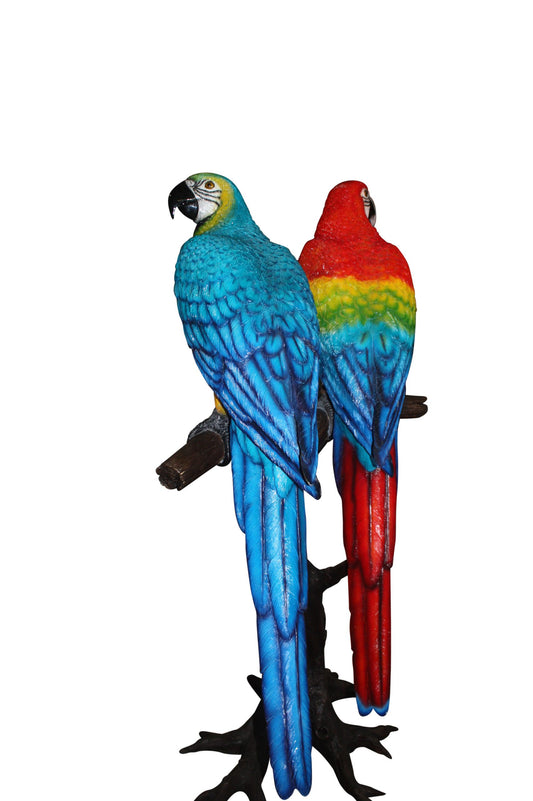 Two Large Parrots on a tree - Bronze Statue -  Size: 43"L x 28"W x 67"H. 