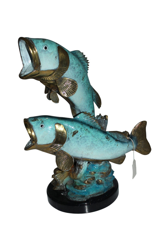 Two largemouth bass fish Bronze Statue -  Size: 17"L x 10"W x 24"H. 