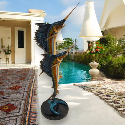 Two Sailfish 56"H Bronze Statue On A Marble Base