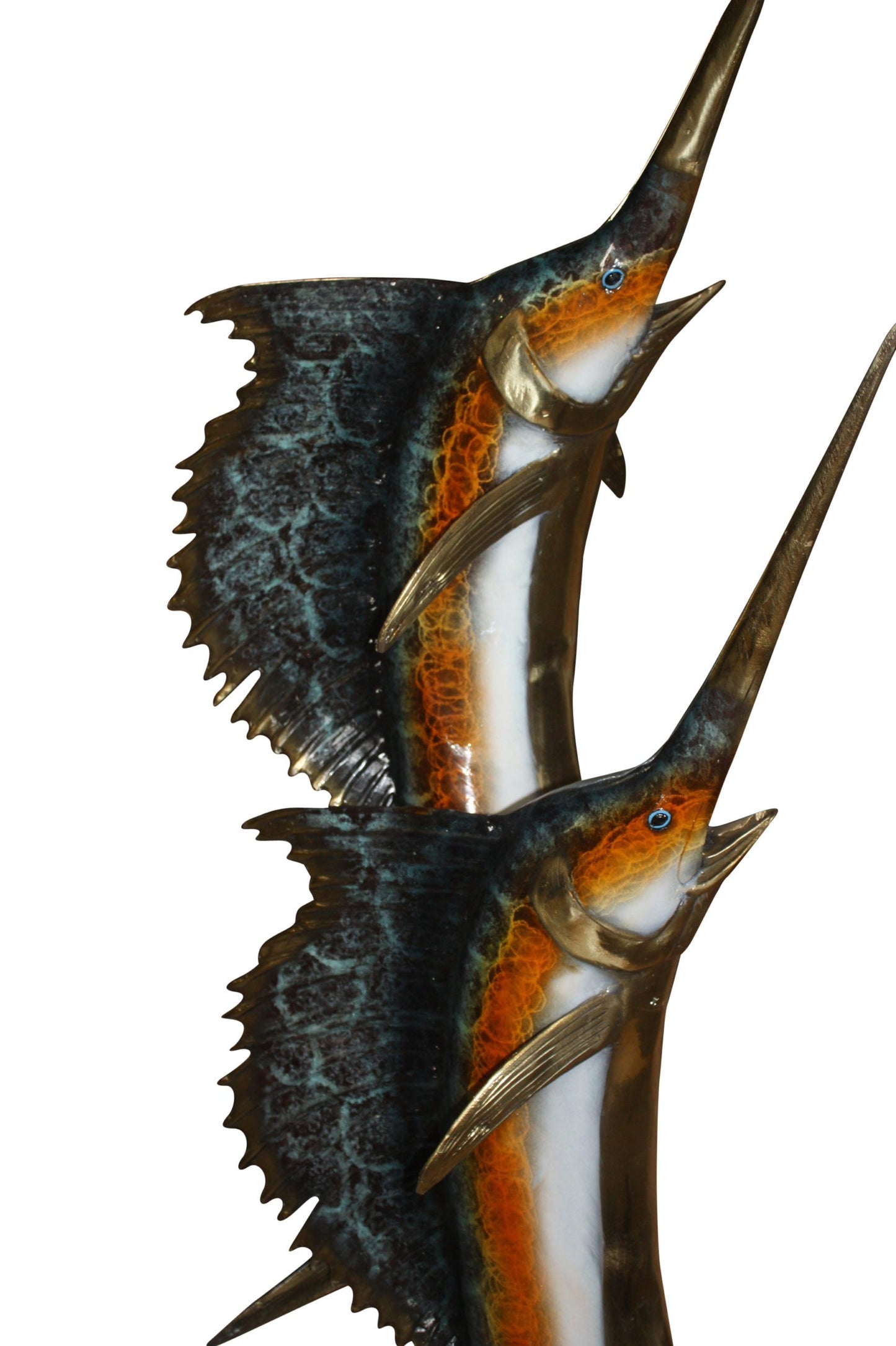 Two Sail fish Bronze Statue on a marble base -  Size: 17"L x 17"W x 56"H. 