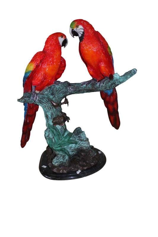 Two Parrots on a tree - Bronze Statue -  Size: 20"L x 12"W x 23"H. 