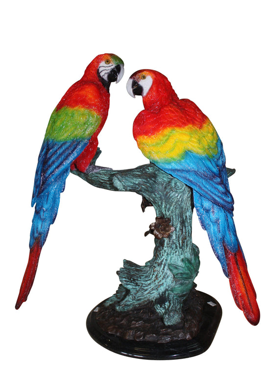 Two Parrots on a tree - Bronze Statue -  Size: 20"L x 12"W x 23"H. 