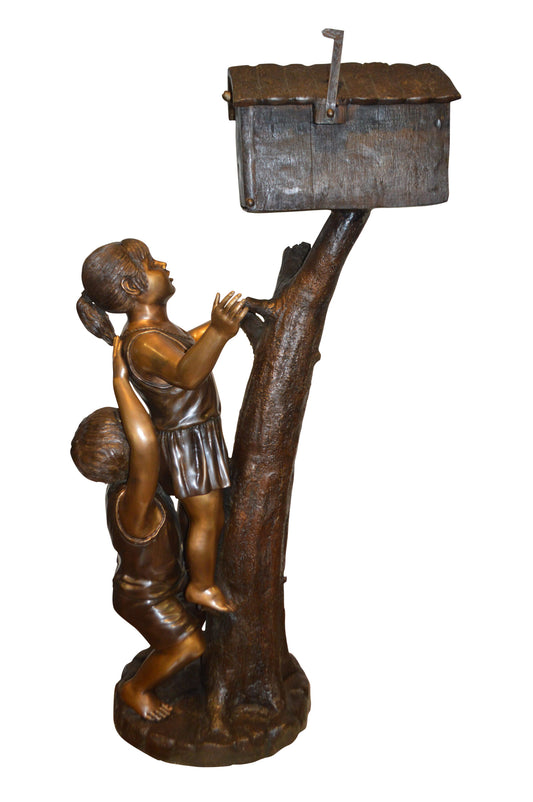 Two Kids Climbing A Mailbox -  Size: 30"L x 21"W x 57"H.