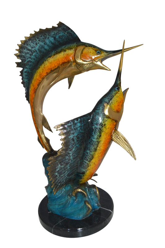 Two Sailfish fish Bronze Statue -  Size: 20"L x 16"W x 34"H.