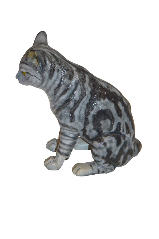 Sitting Cat Bronze Statue – Hand-Finished Polychrome Enamel Sculpture, 11"L x 6"W x 11"H, 8 lbs