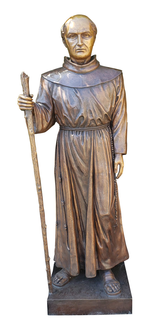 St. Serra Bronze Statue Brown Patina -  Size: 22"L x 19"W x 62"H.