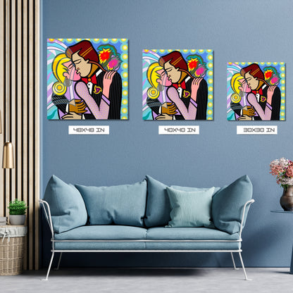 Wedding Kiss, Acrylic Painting, Stretched Canvas, Wall Art by Jozza 48" x 48"