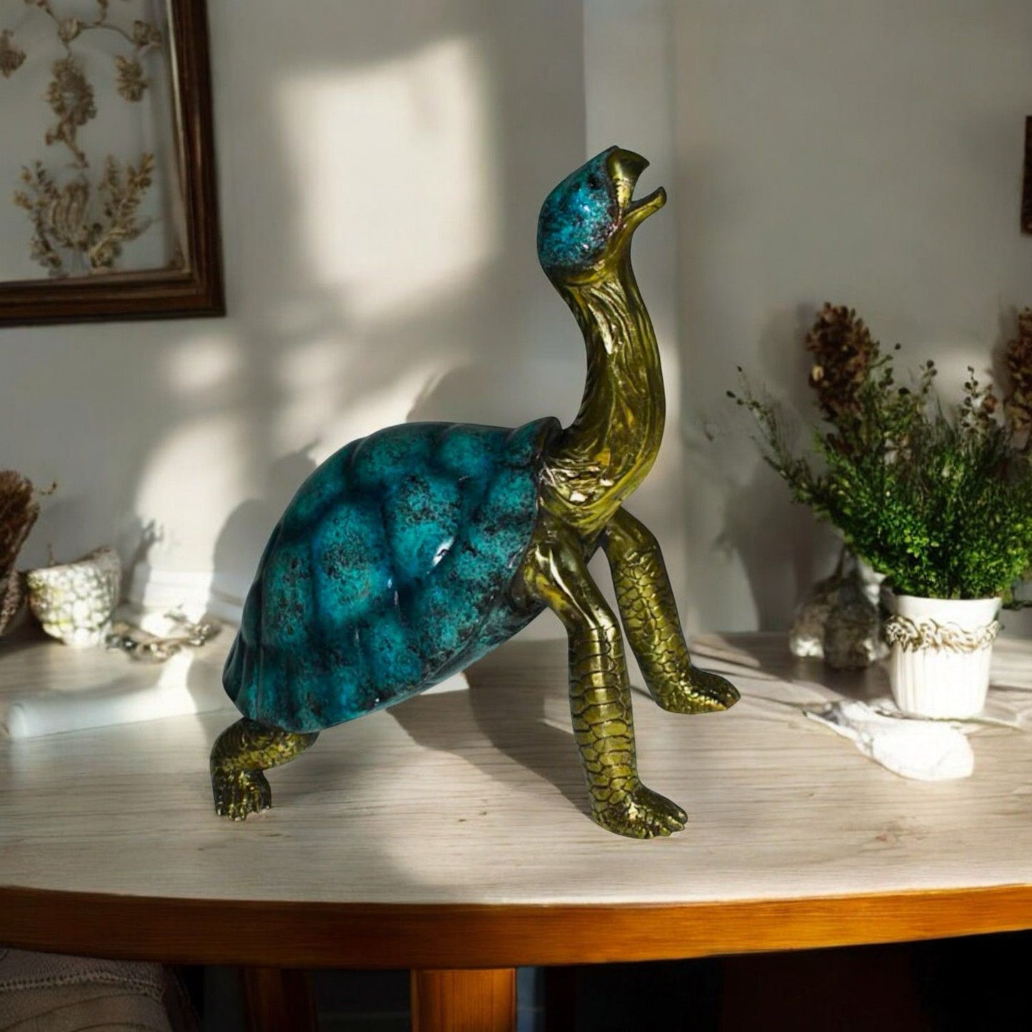 Turtle with special patina Bronze Statue -  Size: 14"L x 10"W x 15.5"H.