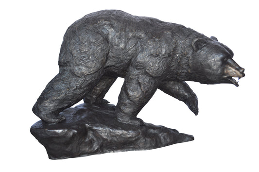 Wild Bear Walking on The Rocks Bronze Statue -  Size: 58"L x 27"W x 40"H.