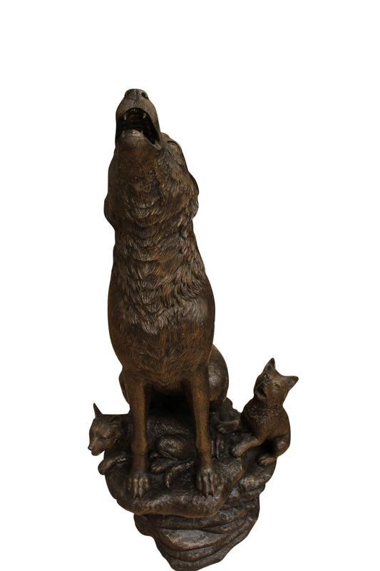 Wolf and Cubs Bronze Statue -  Size: 24"L x 17"W x 48"H. 