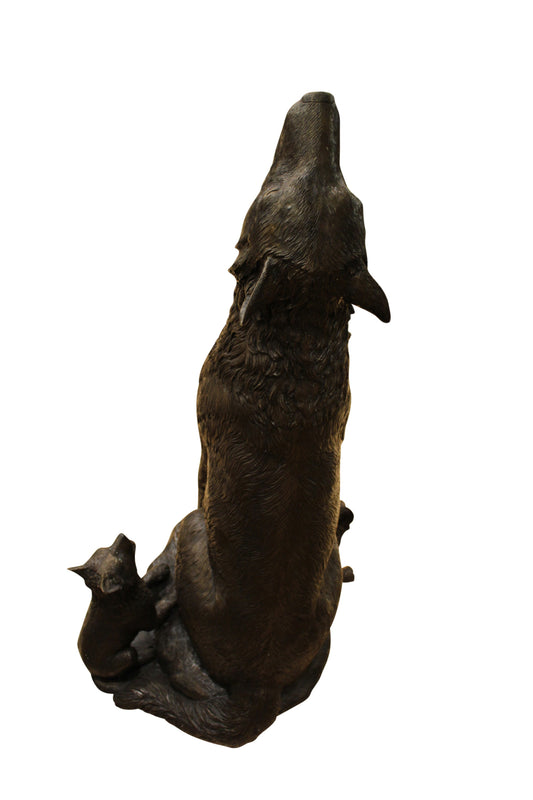Wolf and Cubs Bronze Statue -  Size: 24"L x 17"W x 48"H. 