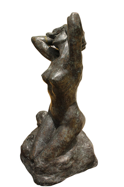 Woman Posing Naked Rodin Bronze Statue replica -  Size: 14"L x 13"W x 27"H. 