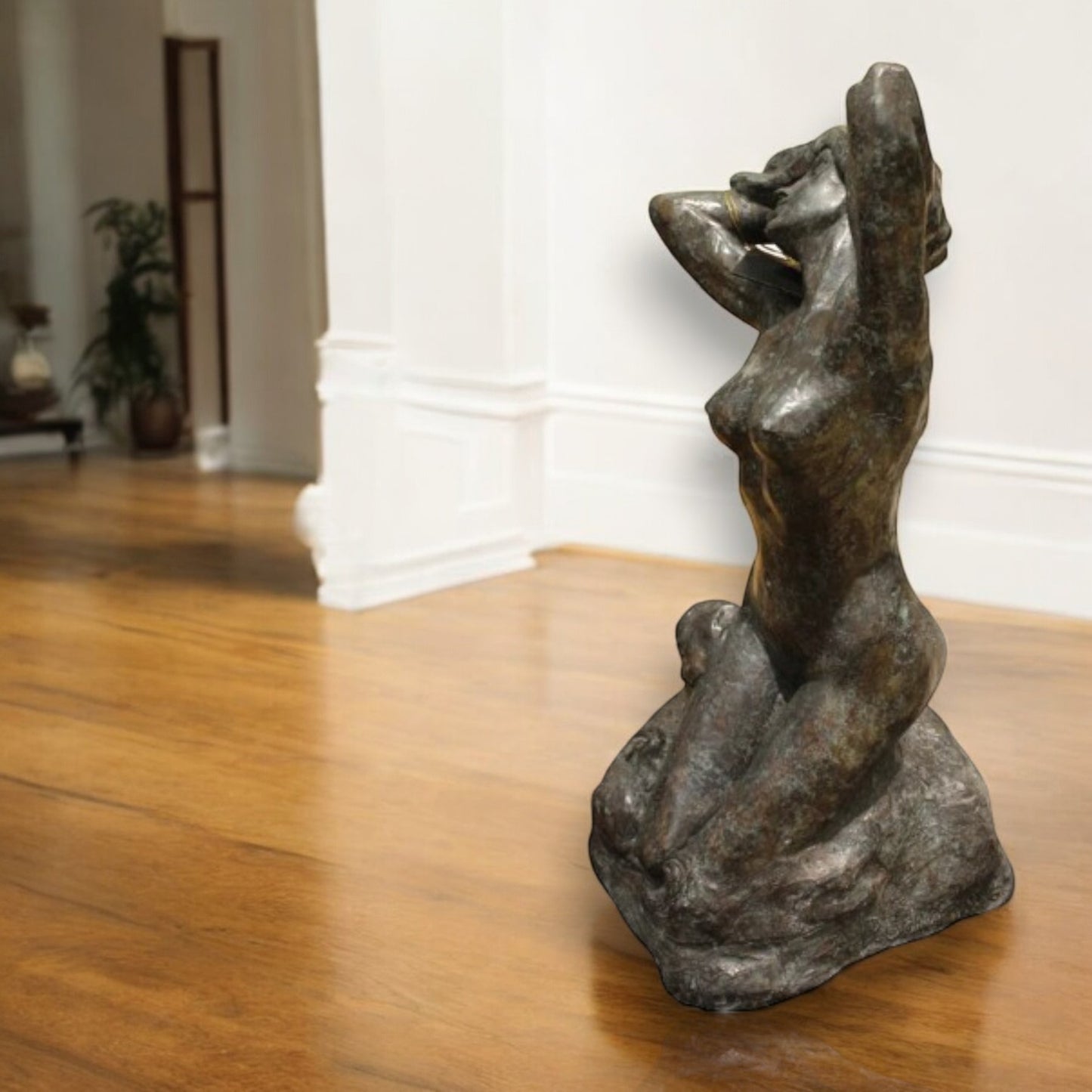 Woman Posing Naked Rodin Bronze Statue replica Art Nude 14"L x 13"W x 27"H.