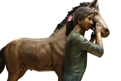 Young Girl and her pony Bronze Statue -  Size: 48"L x 20"W x 48"H. 