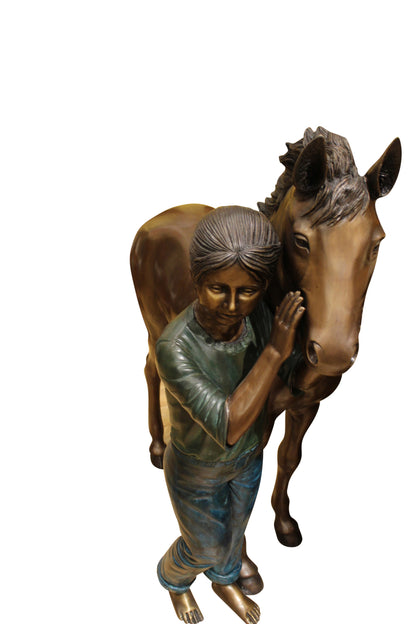 Young Girl and her pony Bronze Statue -  Size: 48"L x 20"W x 48"H. 