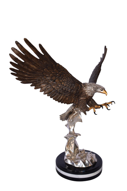 Eagle Coming to Landing Mounted on Marble Bronze Statue Size: 32" x 13" x 30"H