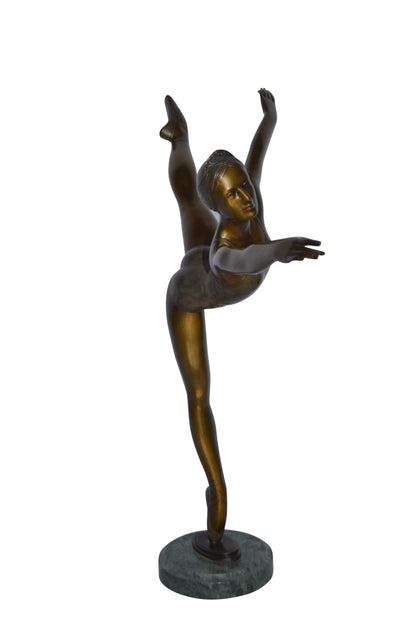 Ballerina Dancing in Action Bronze Statue - Size: 25"L x 8"W x 29"H.