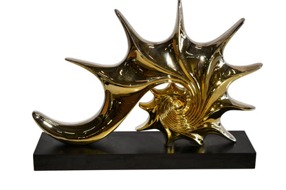 Gold Sea Urchin Resin Statue on Black Base 12" x 3" x 10"H