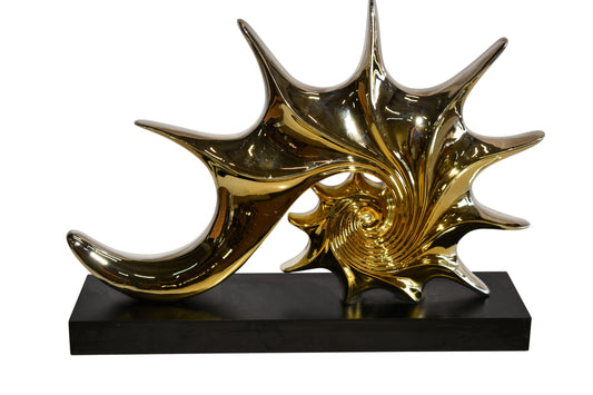 Gold Sea Urchin Resin Statue on Black Base 12" x 3" x 10"H