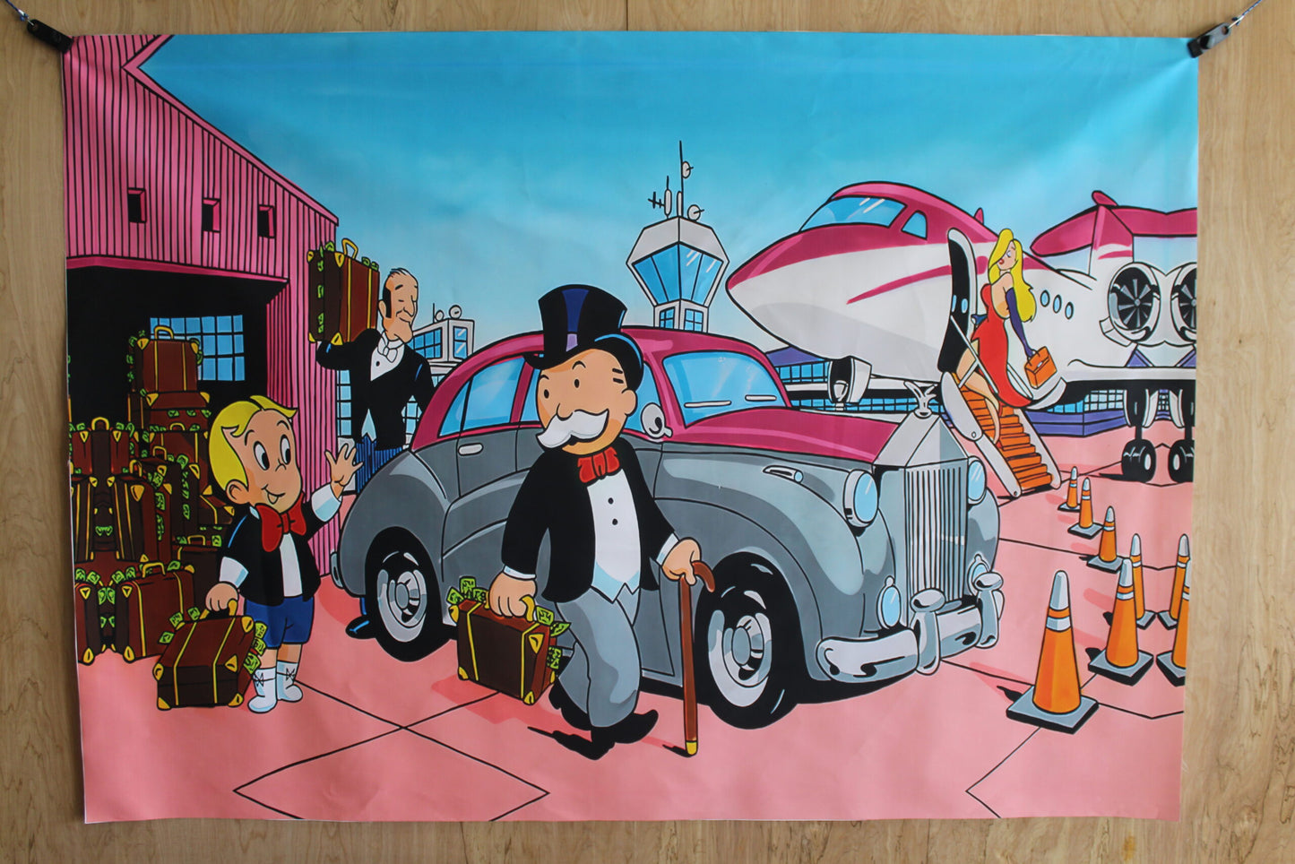 Giant Unframed Canvas Monopoly Man and Richie Rich on Vacation 52 x 75