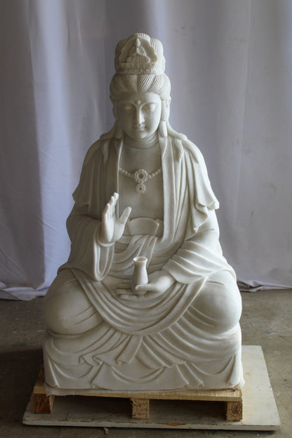 Giant Graceful Buddha in All White Marble Statue 20" x 25" x 44"H