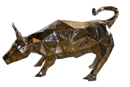 Modern Variation of Wall Street Bull Stainless Steel Statue 80" x 49" x 49"H