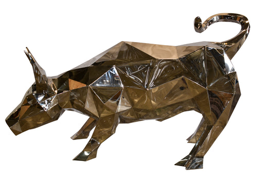 Modern Variation of Wall Street Bull Stainless Steel Statue 80" x 49" x 49"H