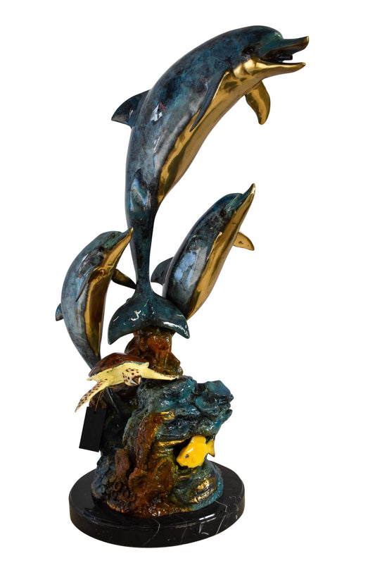 Nautical Dolphins Bronze Statue Fountain 23" x 13" x 36"H