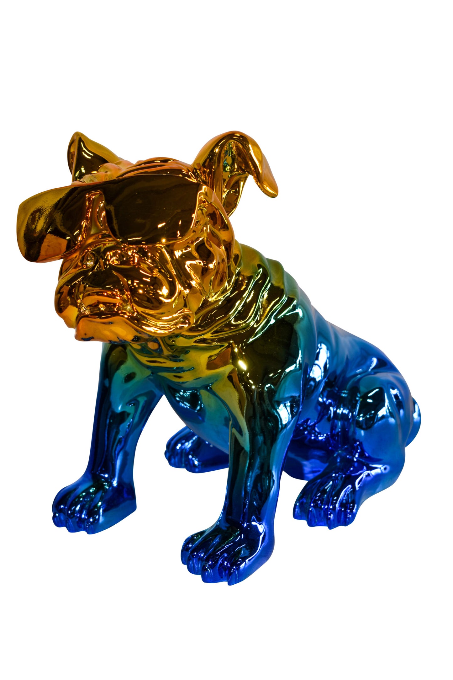 Ombre Blue Chrome Colored Bulldog Resin Statue 16" x 9" x 13"H