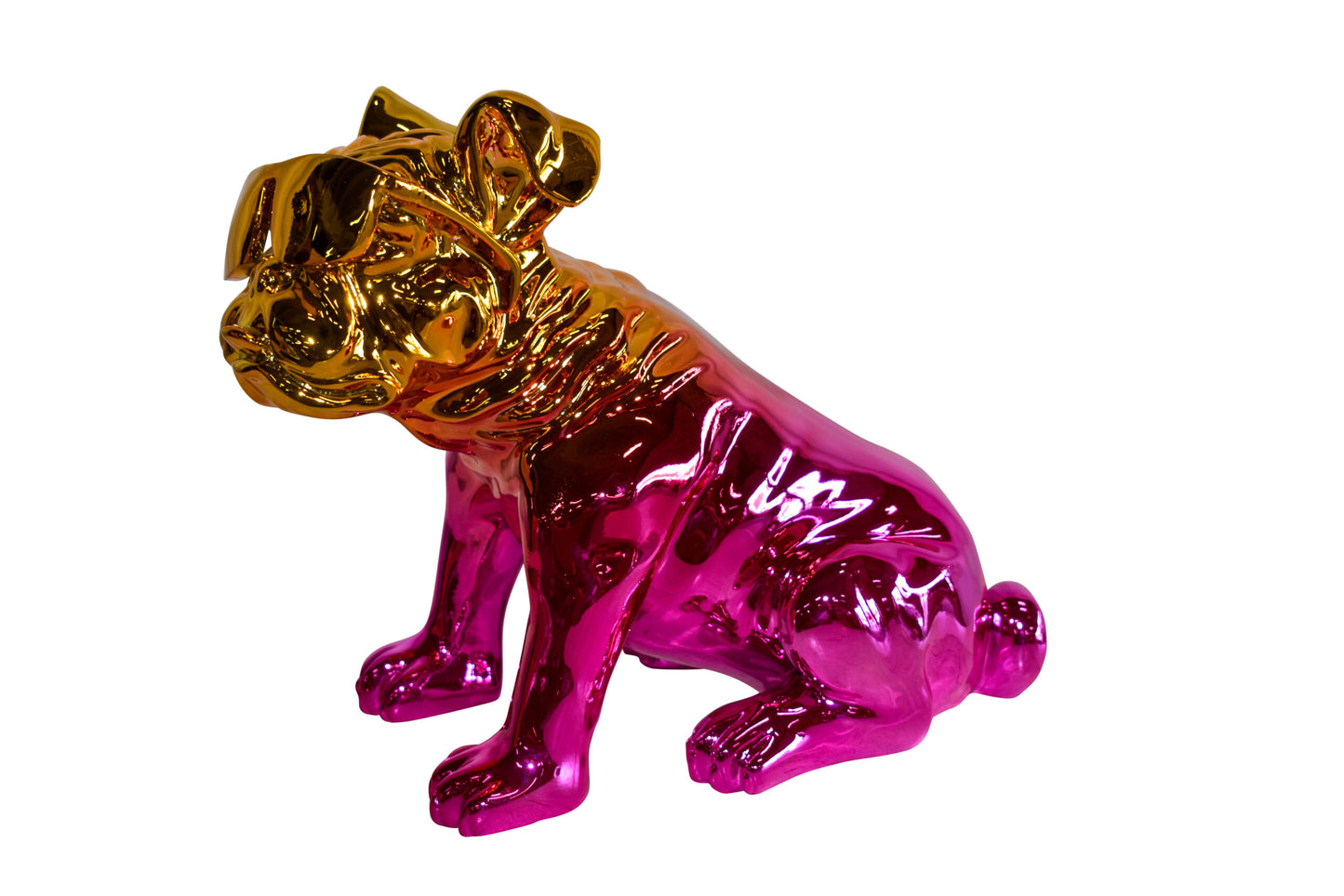 Ombre Pink Chrome Colored Bulldog Resin Statue 16" x 9" x 13"H
