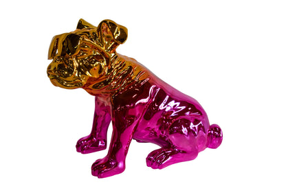 Ombre Pink Chrome Colored Bulldog Resin Statue 16" x 9" x 13"H