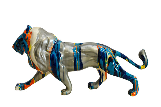 Roaming Multicolored Lion Resin Statue 19" x 5" x 9"H