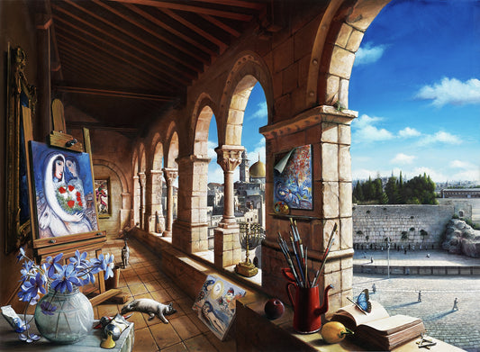 Orlando Quevedo Small Jerusalem on Unstretched Canvas - Size: 20"L x 15"W
